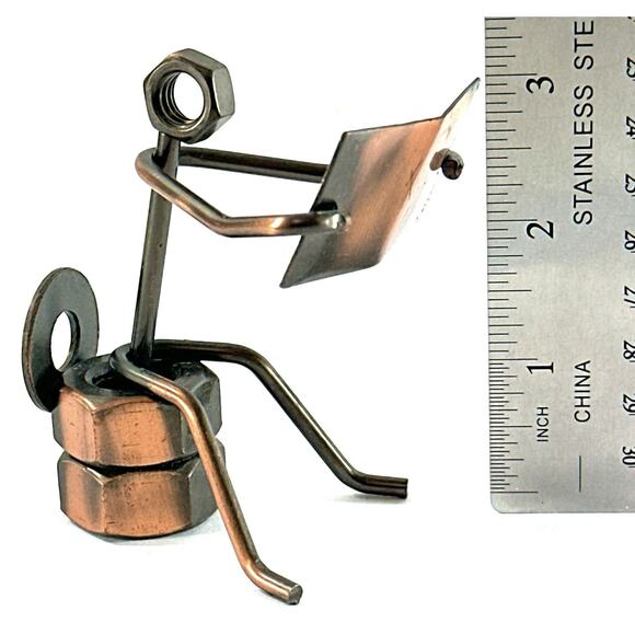 Handmade Metal Nut and Bolt Figures Set Reading & Thinking 3” - Picture 4 of 5